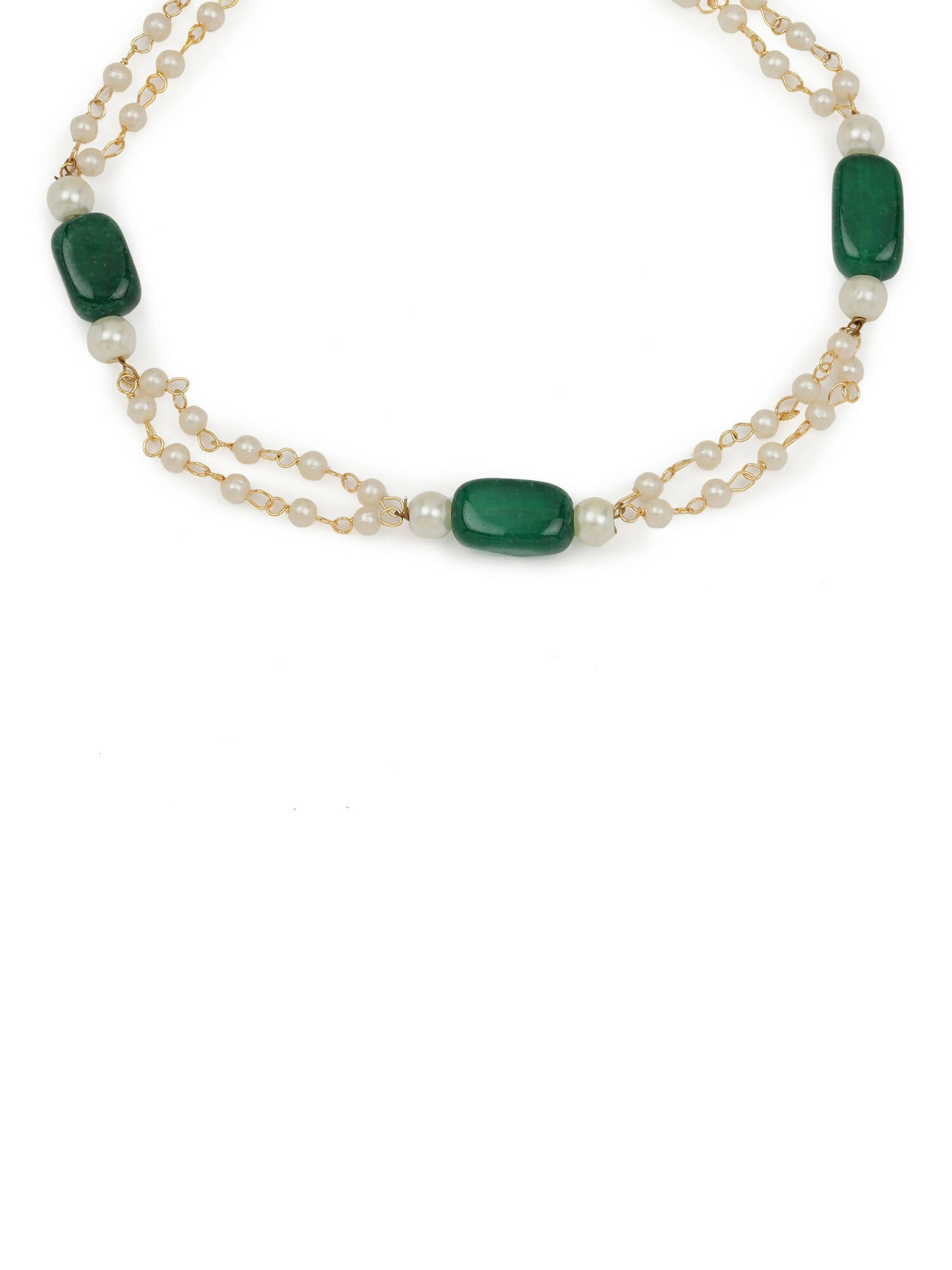 Gold-Plated White Green Pearl Beaded Anklets - Ruby Raang - Grab2buy