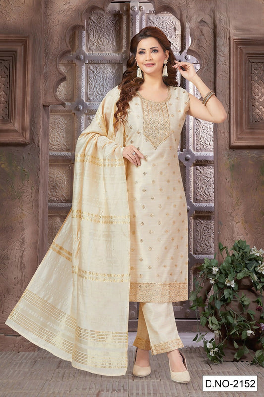 Joban Fashion Women Tissue Off White Round Neck Emroidery Kurta Set