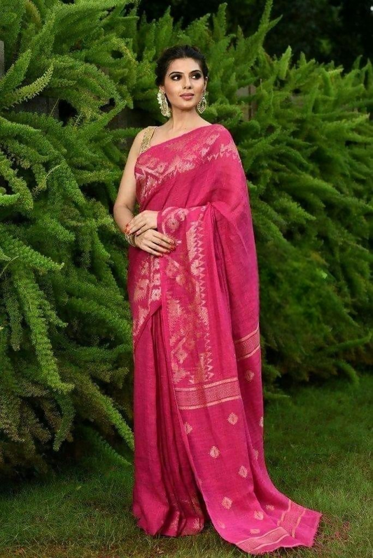 Exclusive Collection Pink Beautiful Linen Jamdani Grab2Buy