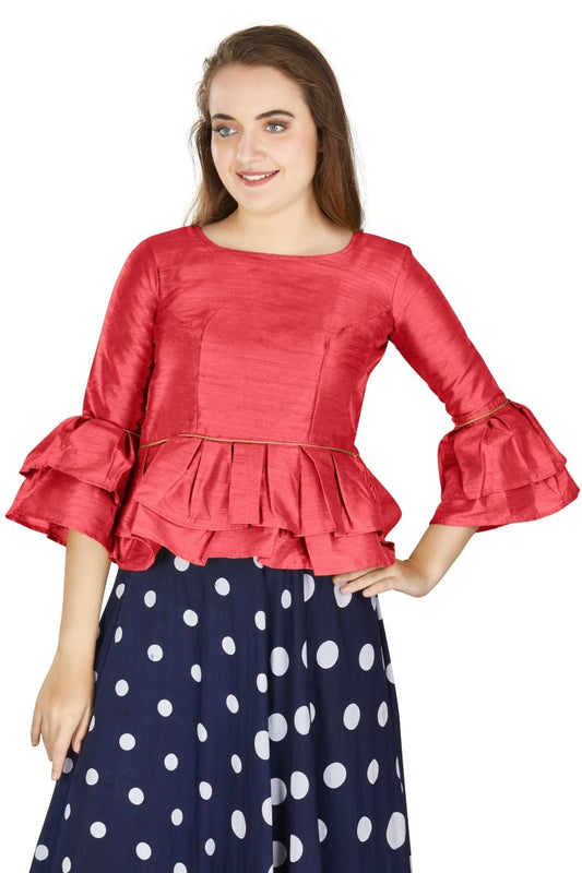 Aastha Fashion Women's Gajri Art Silk Bell Sleeves attire with Poly Cotton Lining Blouse