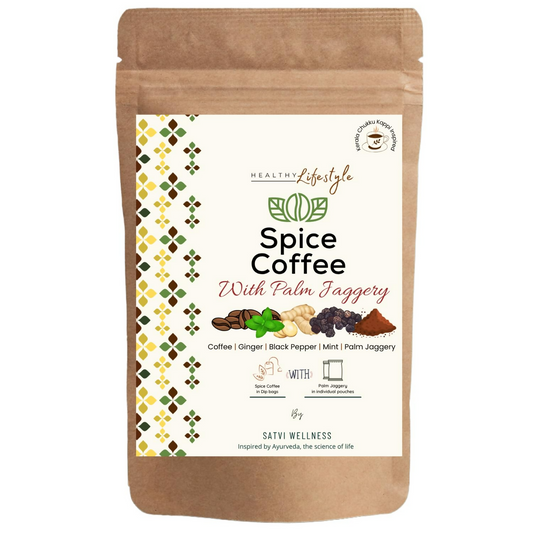 Satvi Wellness Chukkukappi With Mint And Palm Jaggery Blend Of Coffee Powder With Ginger, Black Pepper & Mint In Biodegradable Tea Bags | Spice and Mint Coffee | Herbal Infusions