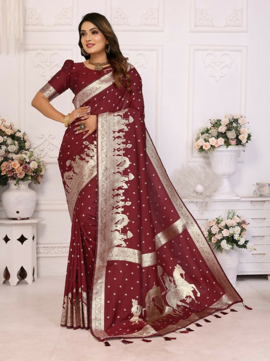 Anaita Brown kochi Silk With Bandhej Weaving Saree With Blouse