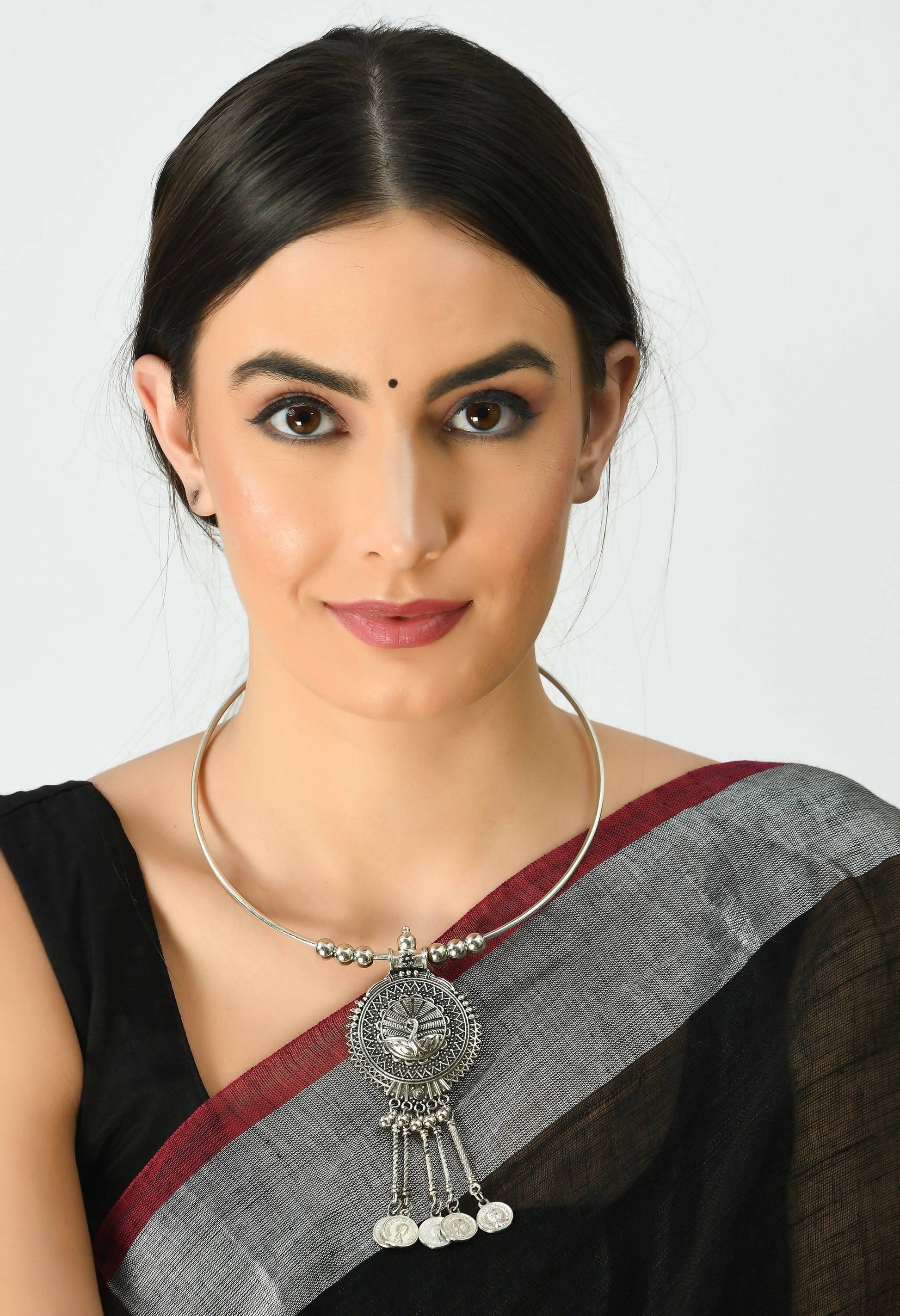 Mominos Fashion Johar Kamal Oxidised Silver-Plated Hasli Design Necklace Choker For Women - Grab2buy