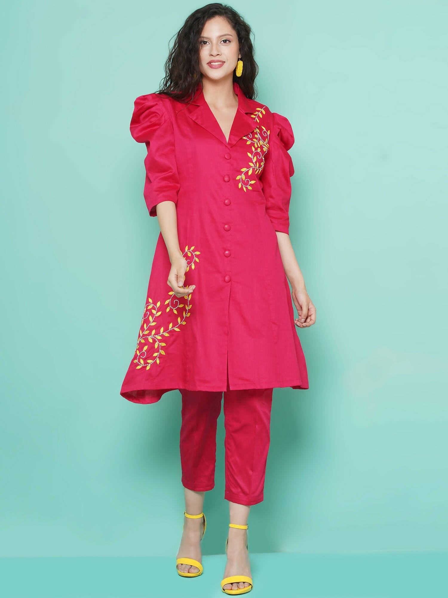 Women Republic Pink Cotton Silk Embroidered and Embellished Coord Set - Grab2buy