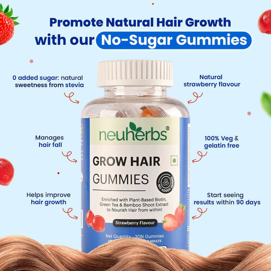 Neuherbs Grow Hair Gummies (No Added Sugar) - Strawberry Flavor - Grab2buy