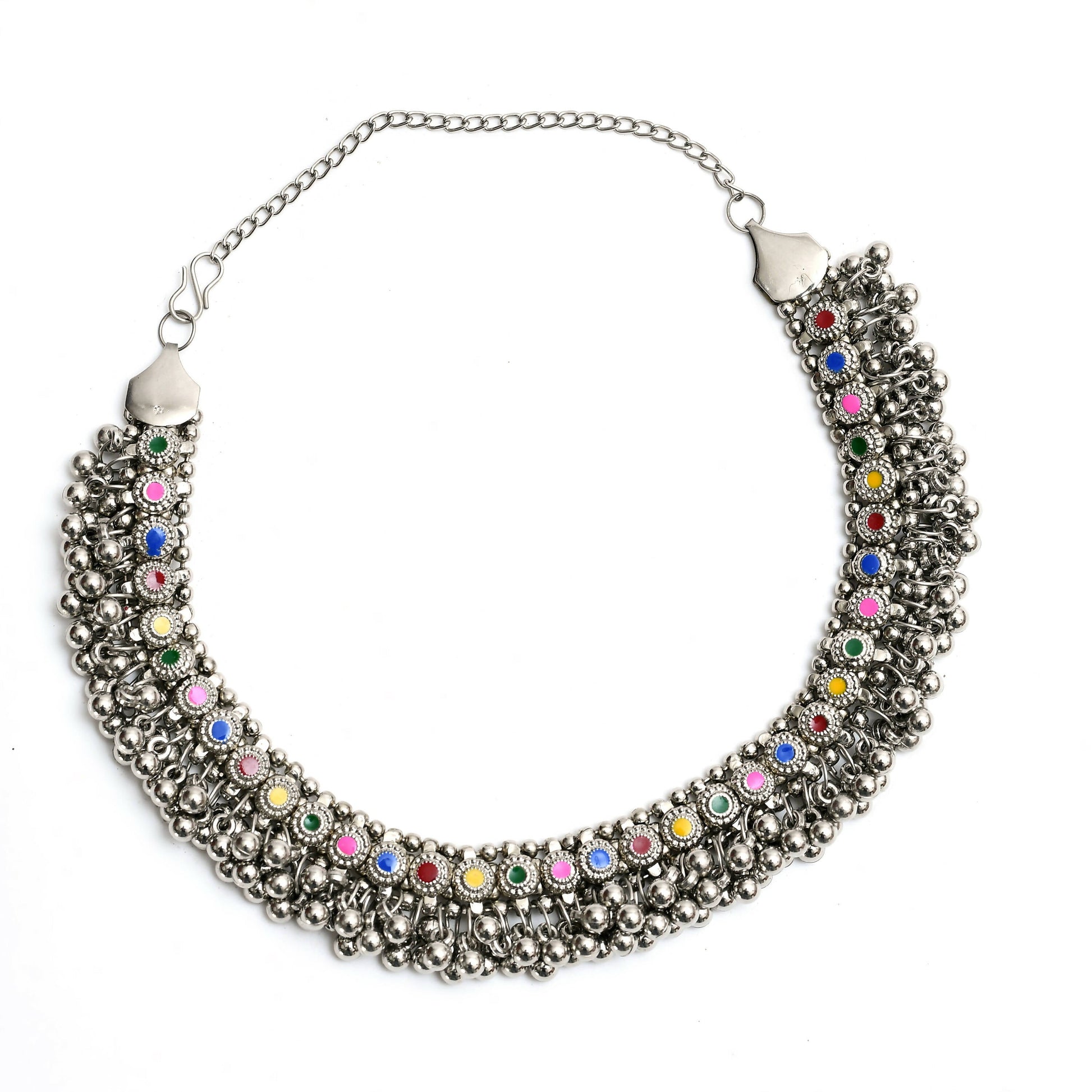 Mominos Fashion Johar Kamal Oxidised Silver-Plated Meena Work Choker Set - Grab2buy