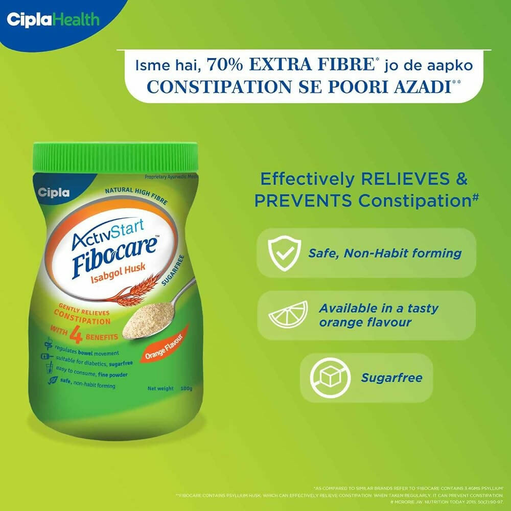 Cipla Fibocare Isabgol Husk Powder | Sugar Free - Orange Flavor - Grab2buy