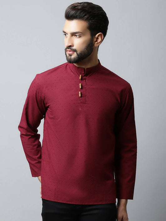 Even Apparels Maroon Color Pure Cotton Men's Kurta With Side Placket (SLD1182)