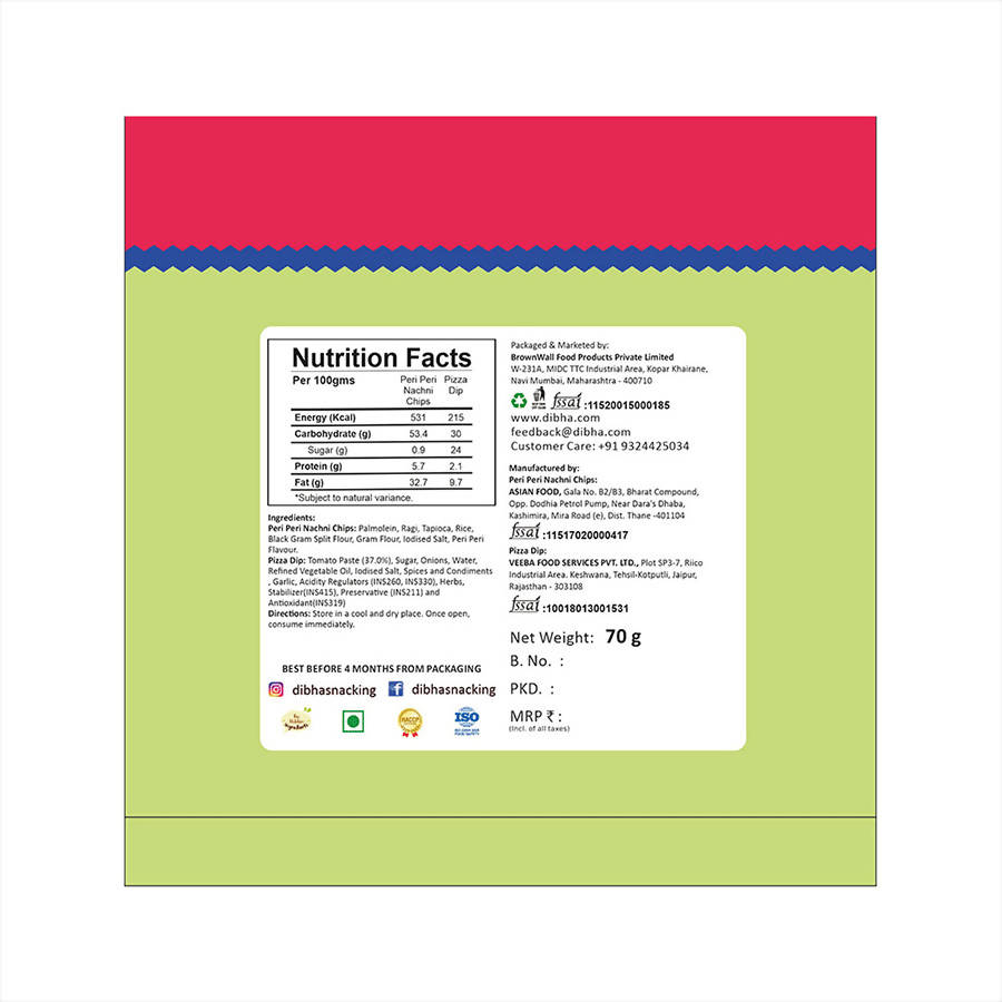 Dibha Peri Peri Nachni Chips with Pizza Sauce