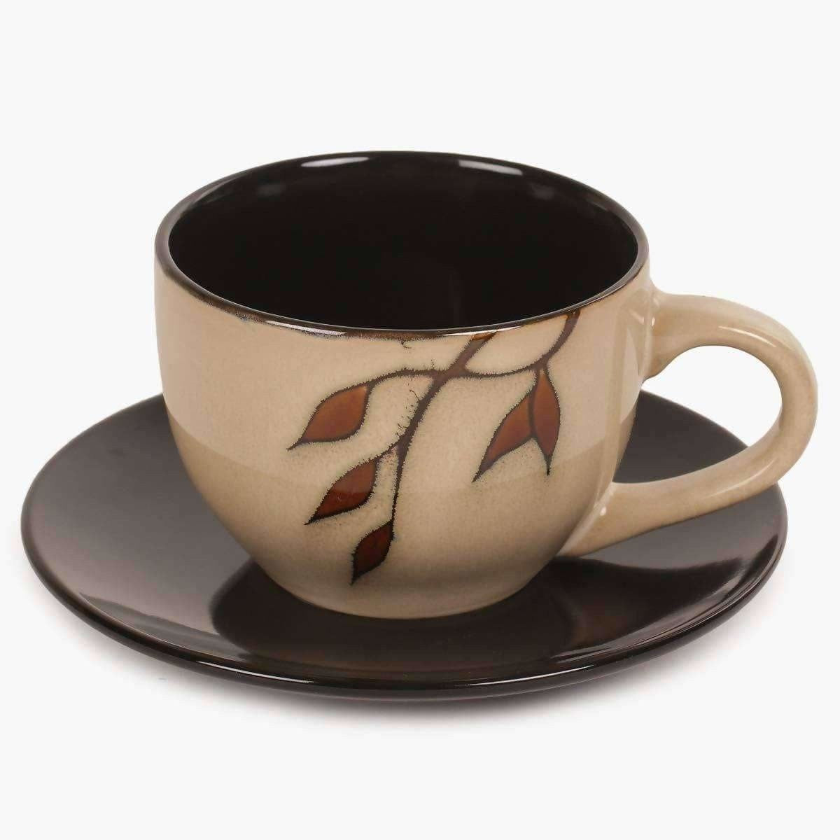 Home Centre Caraway Cup and Saucer- Set of 13 Pcs - 220 ml - Brown - Grab2buy