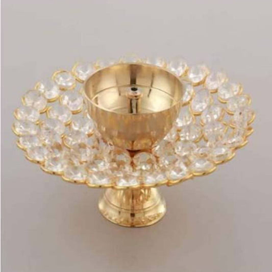 Puja N Pujari Brass Crystal Lotus Akand Diya Grab2Buy Pujanpujari Grab2Buy