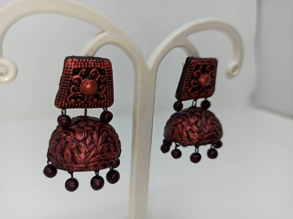 Terracotta Dazzling Temple Jhumkas