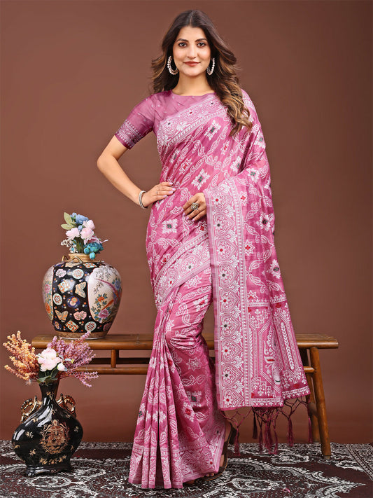 Shree Shyam Fashion Pankhuri Pink Linen Cotton Saree