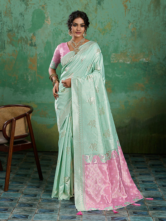 Shree Shyam Fashion Rama Green Linen Cotton Saree