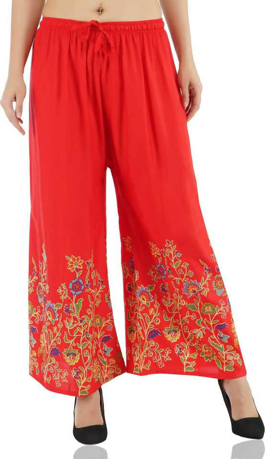 Mominos Fashion Red Floral Design Palazzo
