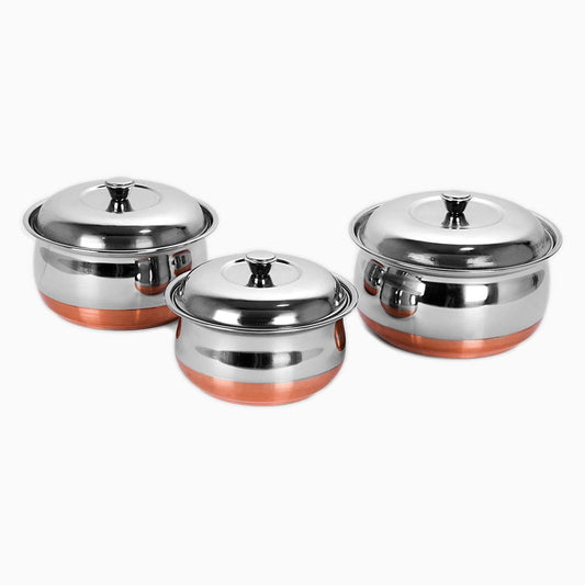 Stainless Steel Copper Bottom Multipurpose Cook & Serve Handi With Lid - Set of 3 Grab2Buy Brandless Grab2Buy