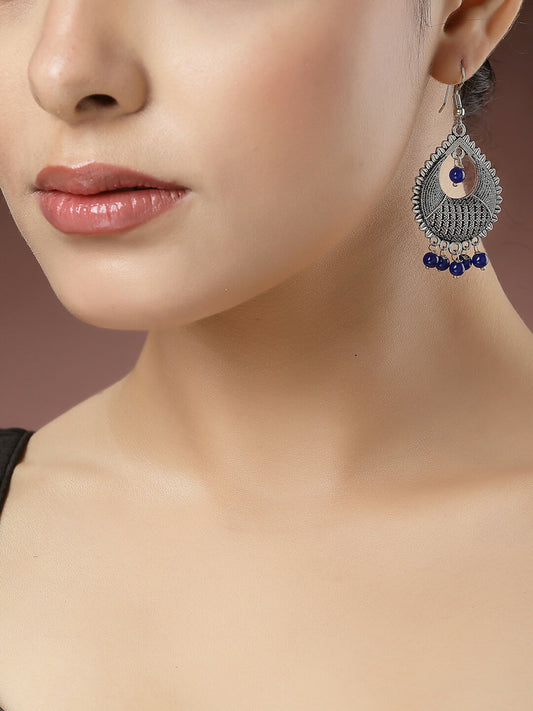 NVR Women's Silver-Plated Artificial Beads German Silver Oxidised Chandbali Earrings - Grab2buy