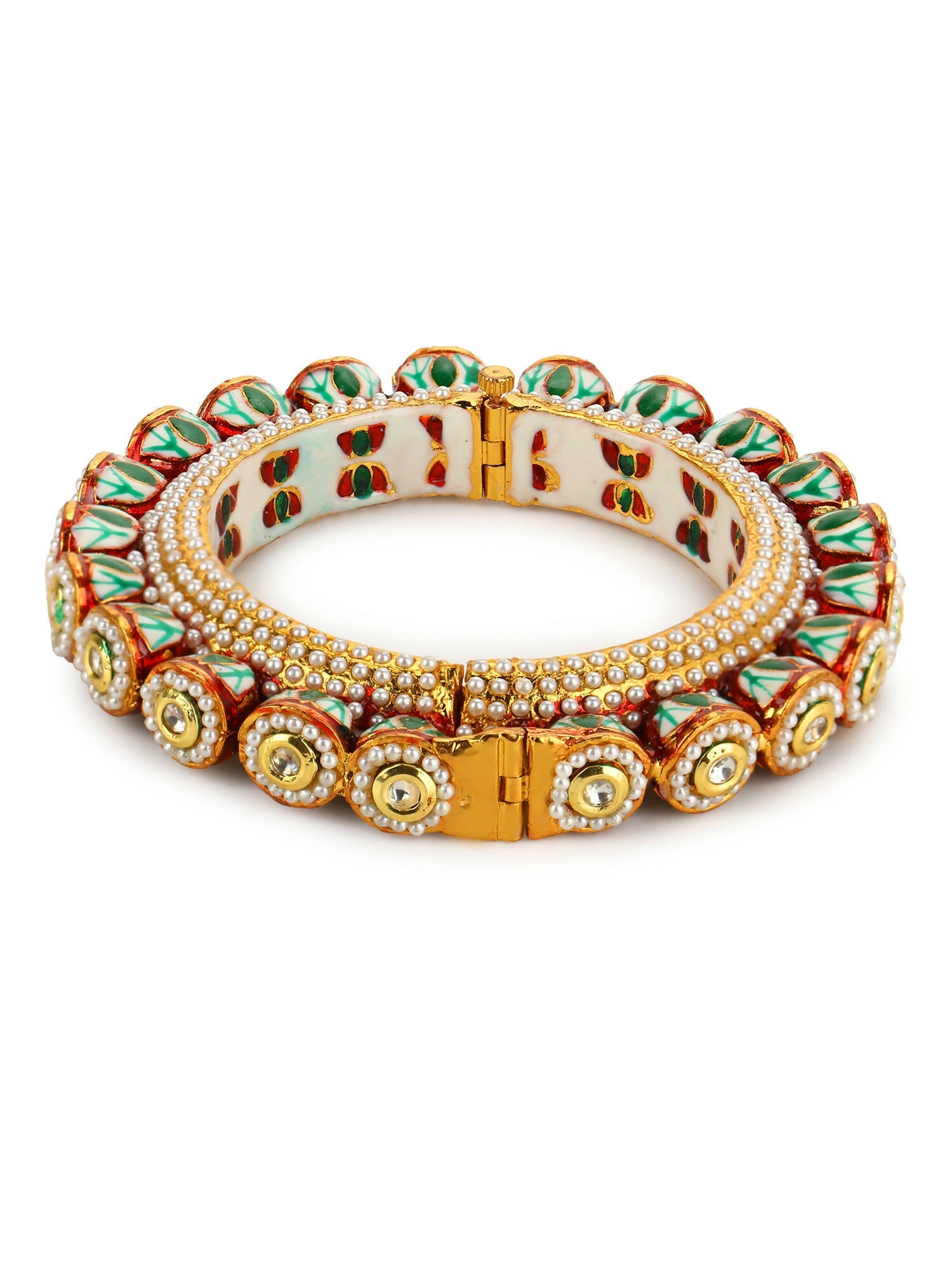 Gold-Plated Green Kundan-Studded Bangle - Ruby Raang - Grab2buy