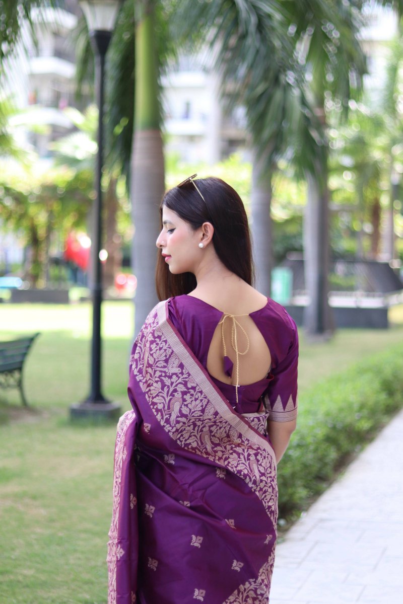 Aastha Fashion Purple Woven Handloom Raw Silk Saree with Blouse - Grab2buy