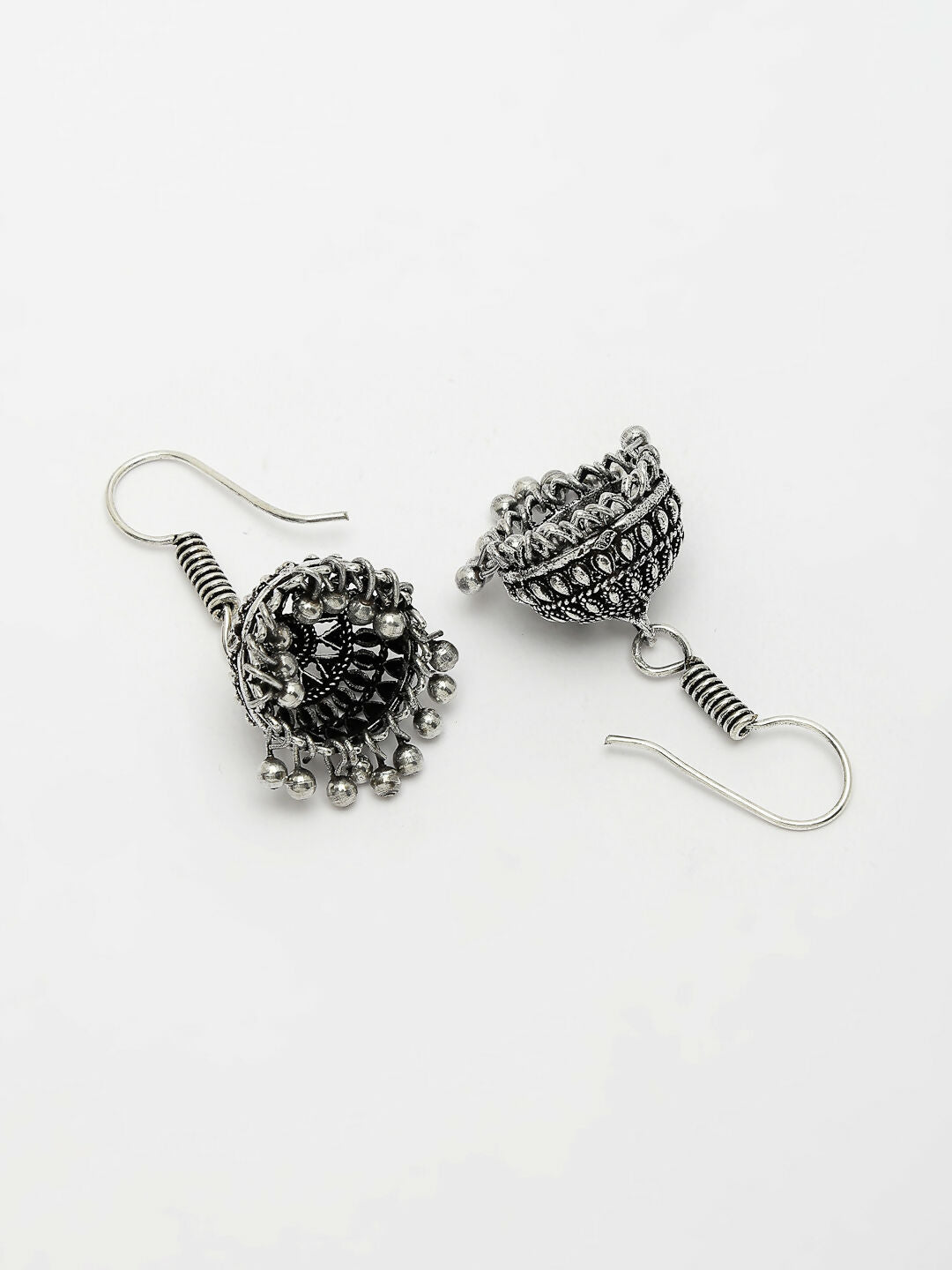 NVR Women's Silver-Toned German Silver Oxidised Necklace with Jhumka Earrings - Grab2buy