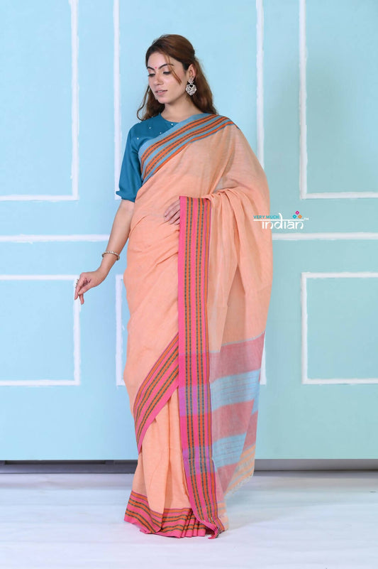 Very Much Indian Traditional Patteda Anchu Ilkal Handloom Grab2Buy - Peach Tone