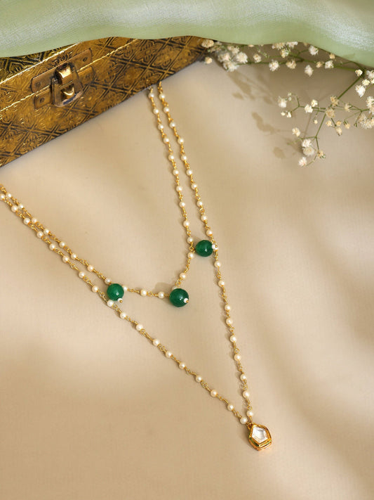 Ruby Raang Gold Kundan and Green Stone Layered Necklace | Grab2Buy