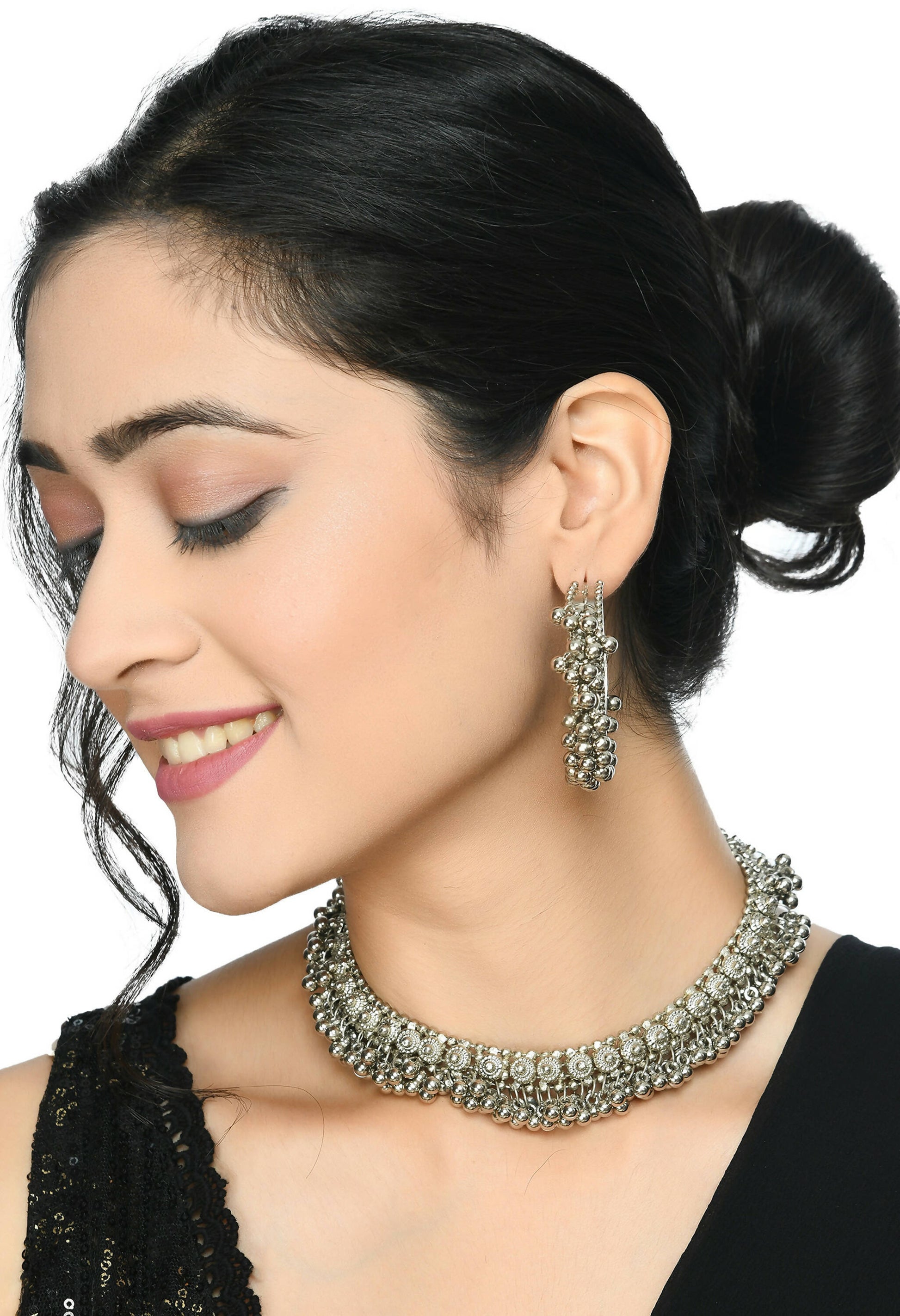 Mominos Fashion Johar Kamal Silver-Plated Brass Finish Ghungroo Work Choker For Women - Grab2buy
