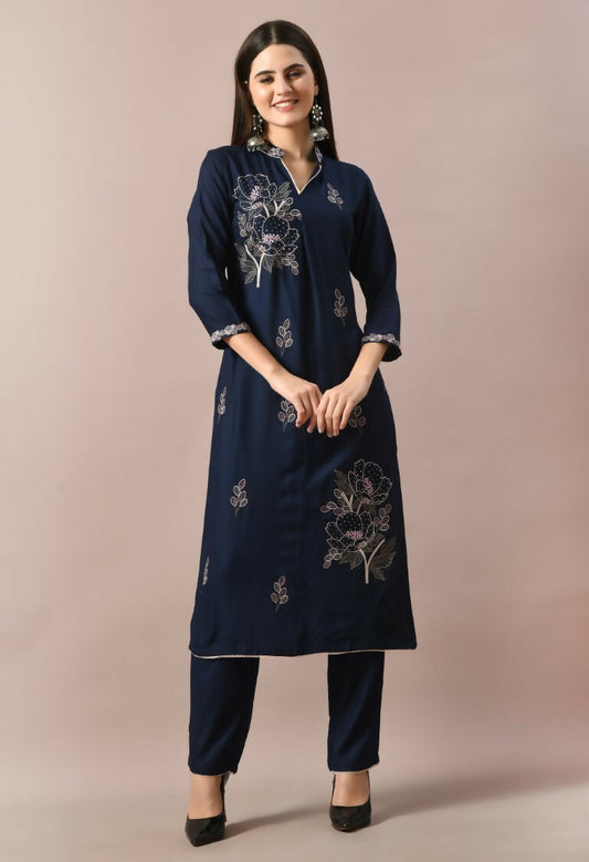 Joban Fashion Navy Cotton Rayon Kurta Set