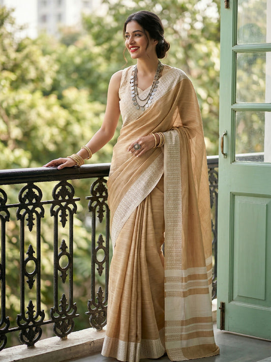 Shree Shyam Fashion Mustard Yellow Linen Saree