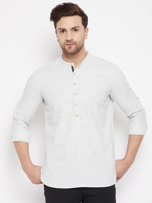 Even Apparels Cream Acrylic Short Men's Kurta With Band Collar