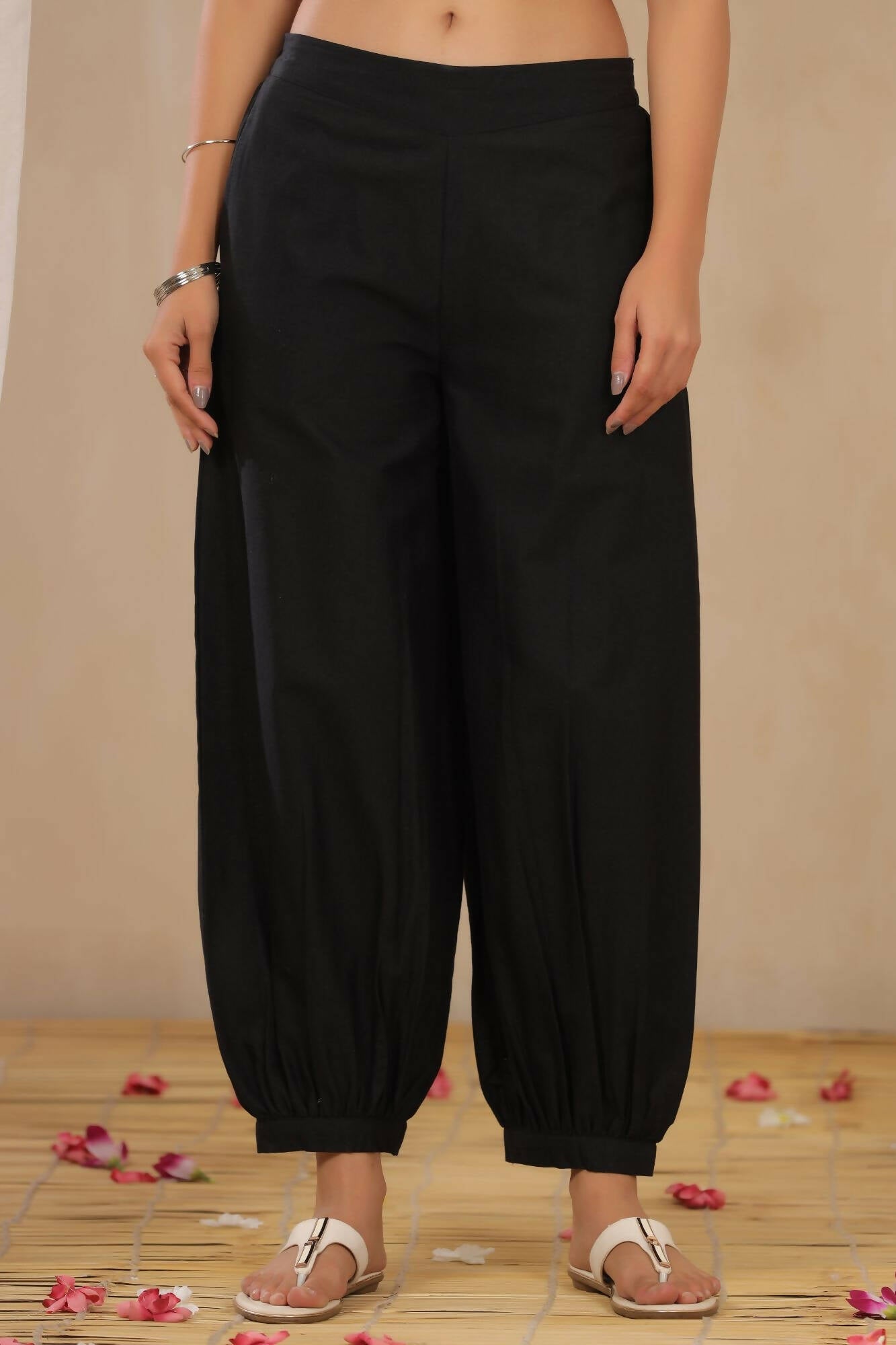Juniper Women Black Cotton Flex Solid Stylized Dhoti Pant - Grab2buy