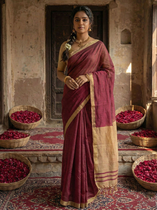 Shree Shyam Fashion Wine Cotton Saree