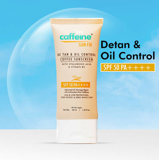 mCaffeine Sun Fix Detan & Oil Control Coffee Sunscreen SPF 50 PA++++, Lightweight & No White Cast - Grab2buy