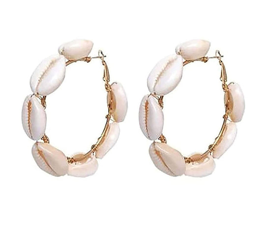 Gold-Plated Alloy Sea Shell Hoop Earrings - The Pari - Grab2buy