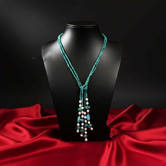Joban Fashion Women Green Adjustable 2-Line Long Beaded Statement Necklace