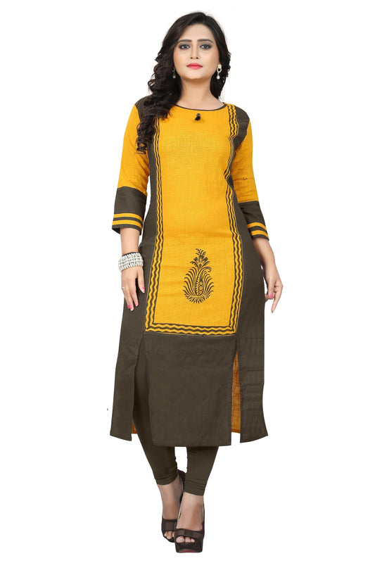 NOZ2TOZ Women's Yellow Cotton Kurta (1 Pc Set)
