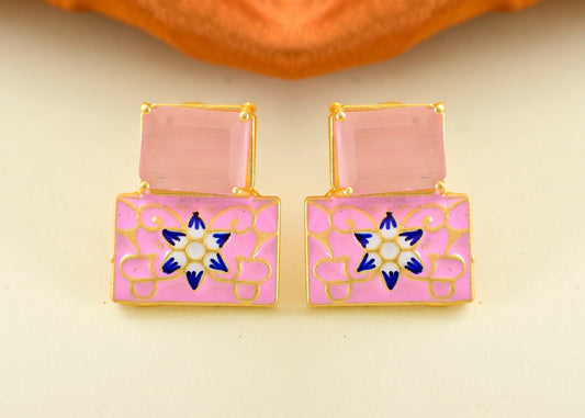 Joban Fashion Women Brass Pink Onyx Earrings