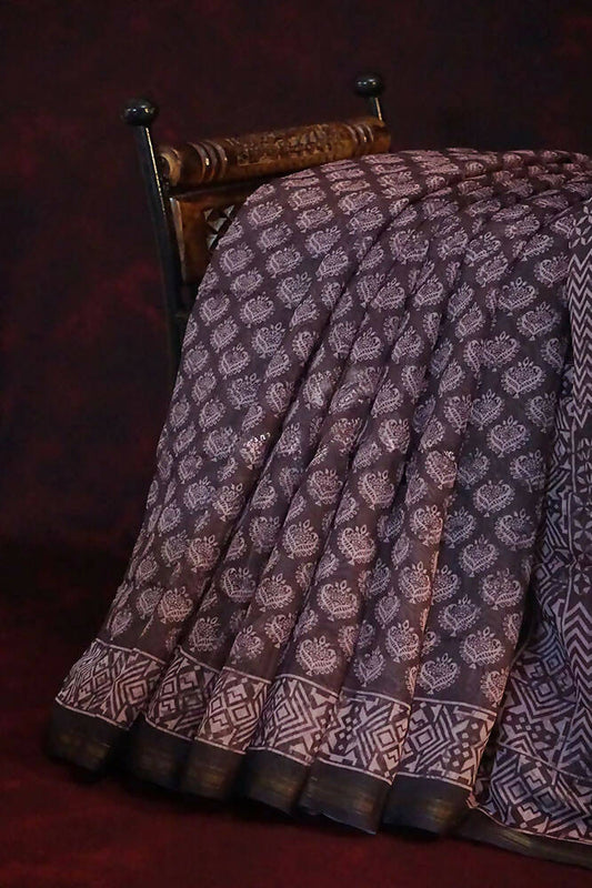 Dark Brown Ikat Design Semi Chanderi Grab2Buy By Gayathri Reddy Designer Studio