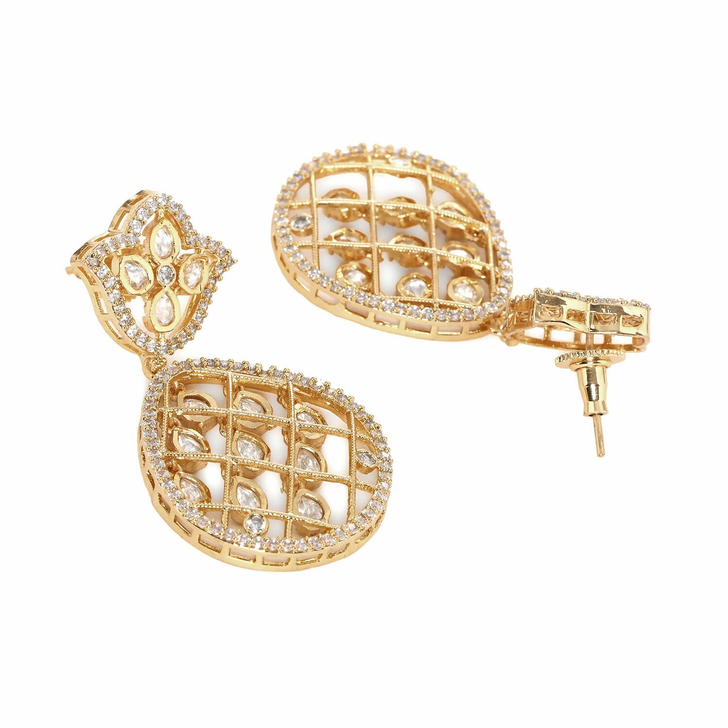 Jhallar Kundan and Diamond Dangler Earrings (Gold) - Ruby Raang - Grab2buy