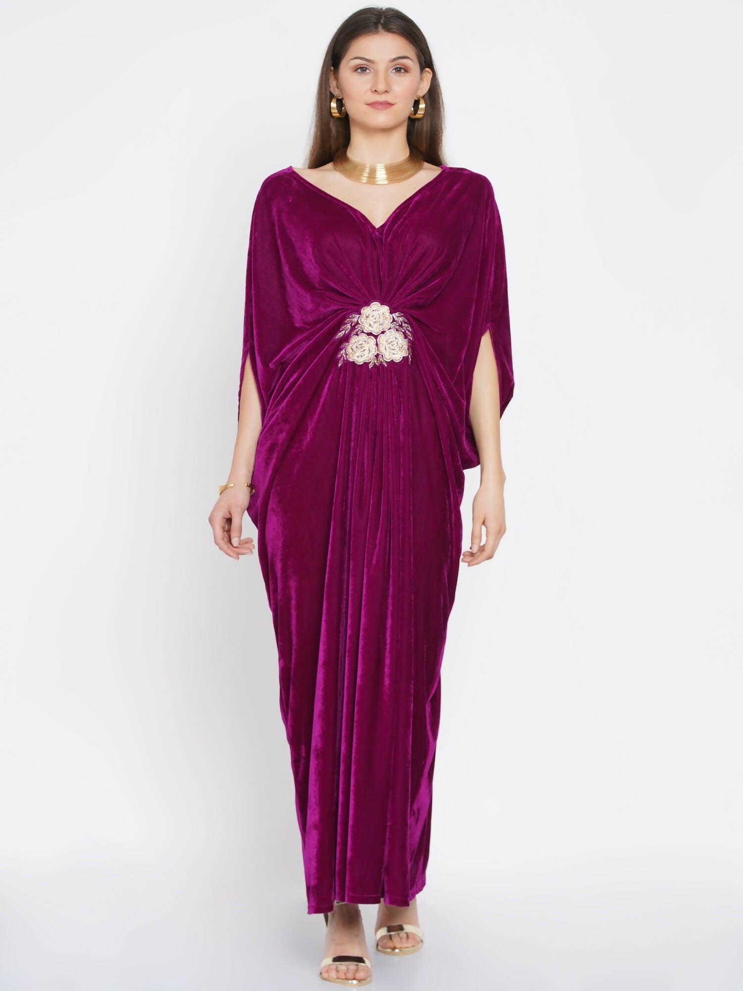Women Republic Wine Velvet Embroiderd Gown - Grab2buy