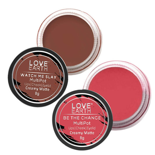 Love Earth Lip Tint & Cheek Tint Multipot Combo (Rose Pink & Caramel Brown) Grab2Buy Love Earth Grab2Buy