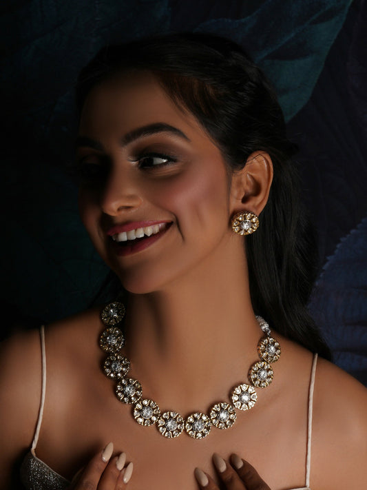 Kundan Choker with Studs Jewellery Set (silver) - Ruby Raang - Grab2buy