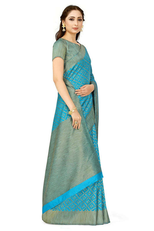 Mimosa Women's Patola Art Silk Turquoise Blue Saree