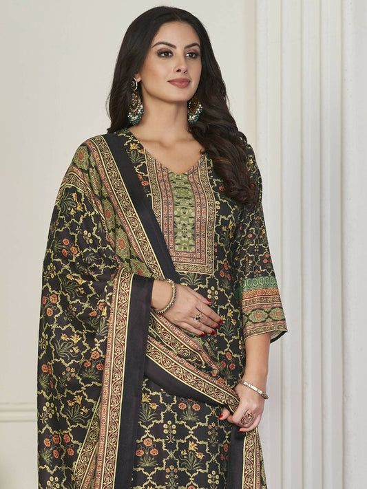 Aastha Fashion Women's Brown Pashmina Floral Digital Printed Kurta with Trouser & Dupatta - Grab2buy