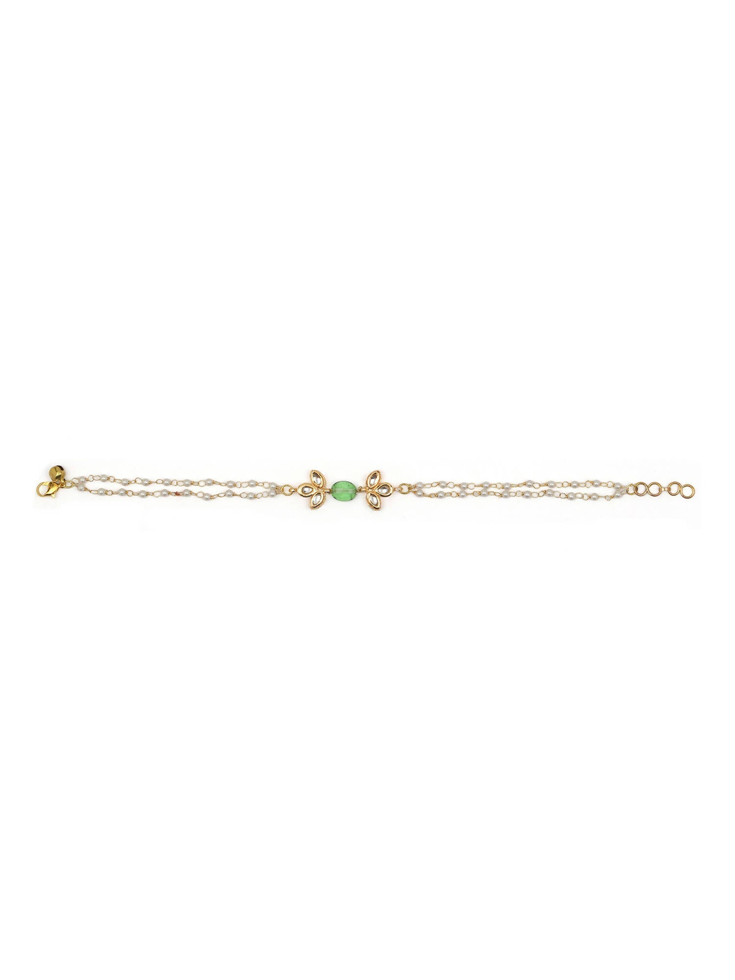 Gold Plated Green White Kundan Beads Anklet Set Of 2 - Ruby Raang - Grab2buy