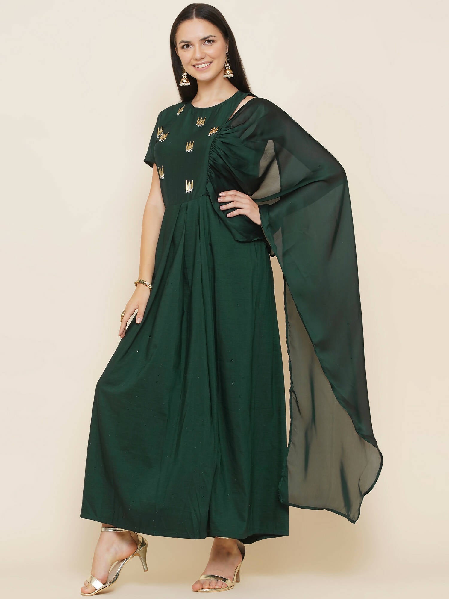 Women Republic Green Hand Embellished Gown - Grab2buy