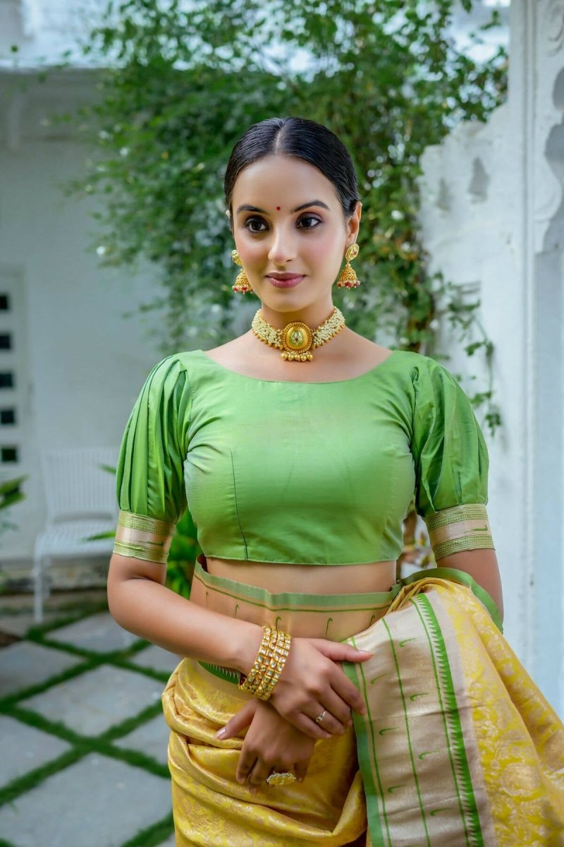 Aastha Fashion Yellow Woven Kanjivaram Silk Saree with Blouse - Grab2buy