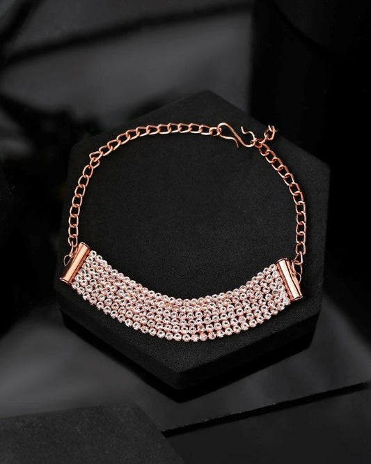VOJ Gold-Polished AD Studded Multi Layar Charm Bracelet - VOJ (Valley Of Jewellery)