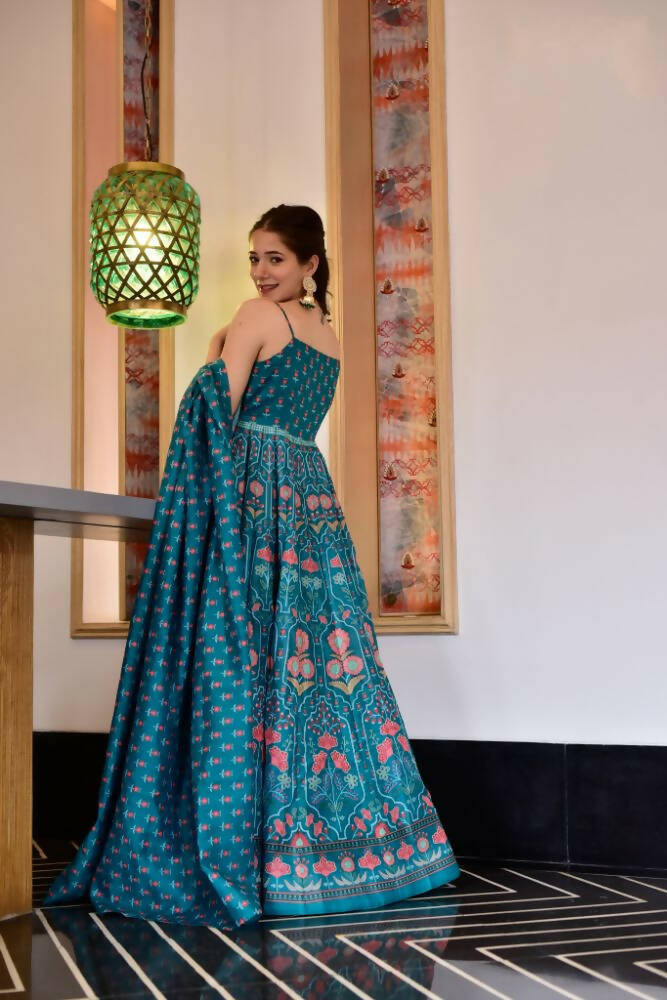 Partywear Designer Light Steel Blue Pure Maslin Gown - Anbazaar - Grab2buy