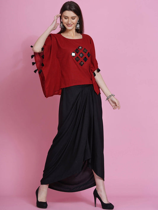 Women Republic Maroon Cotton Kaftan With Dhoti - Grab2buy